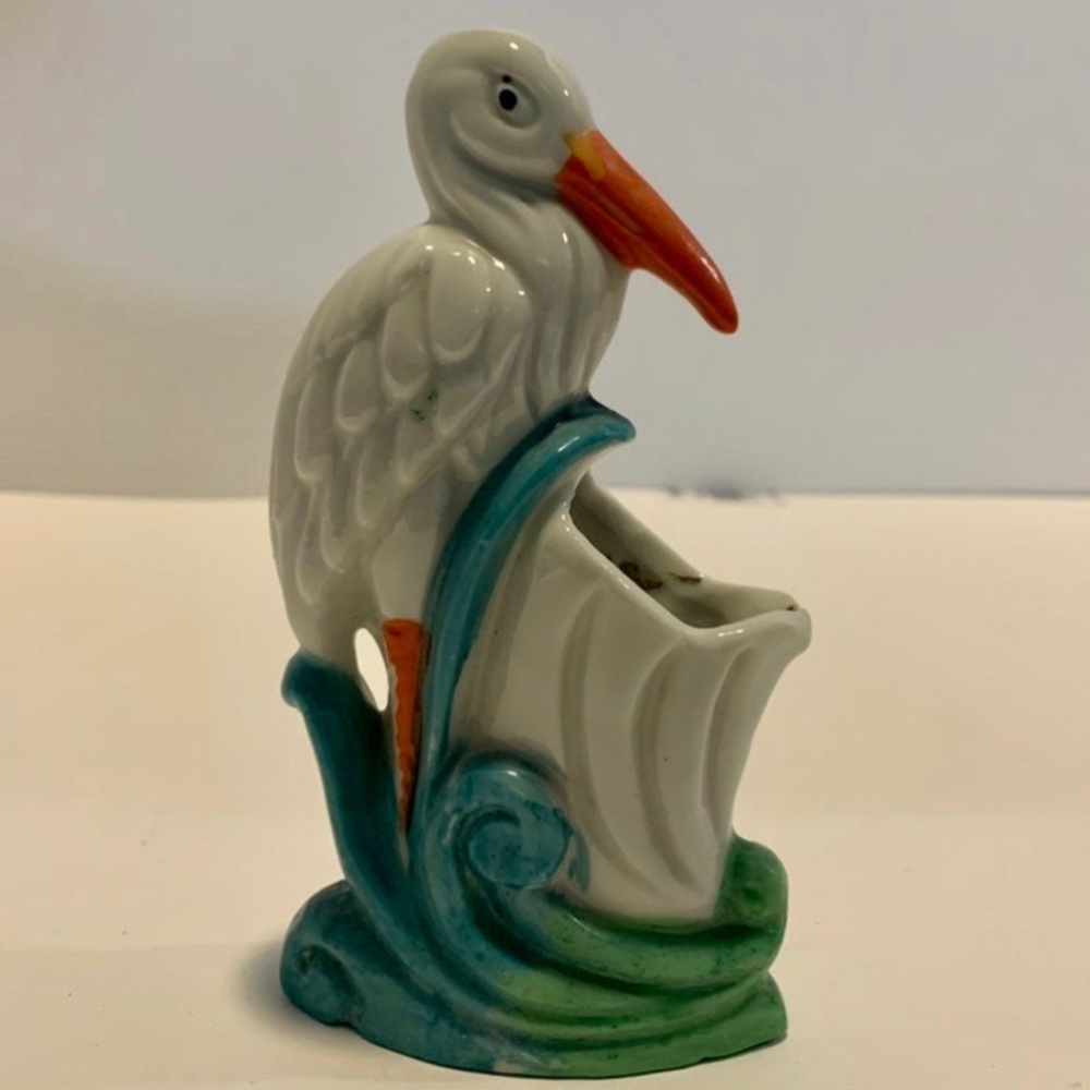Vintage small heron / crane vase figurine